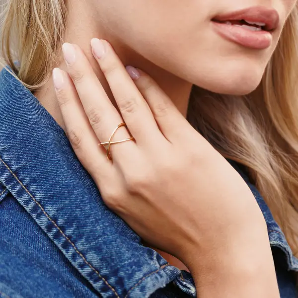 Leaf Jewelry Ring X Cross, 18 K Gelbgold vergoldet, Größe 54 Black Friday Preise