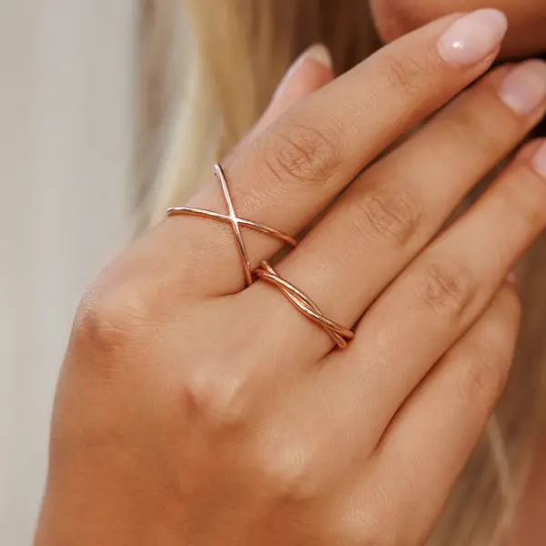 Leaf Jewelry Ring X Cross, 18 K Gelbgold vergoldet, Größe 54 Black Friday Preise