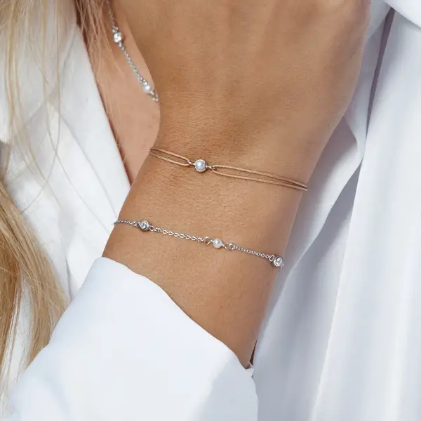 Leaf Jewelry Glücksarmband Pure mit Perle, 925 Sterlingsilber, Beige Outlet