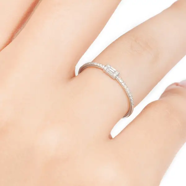 Leaf Jewelry Ring mit Diamanten, Tiny Baguette, 14K Weißgold Kostenloser Versand