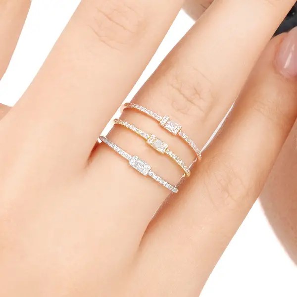 Leaf Jewelry Ring mit Diamanten, Tiny Baguette, 14K Weißgold Kostenloser Versand
