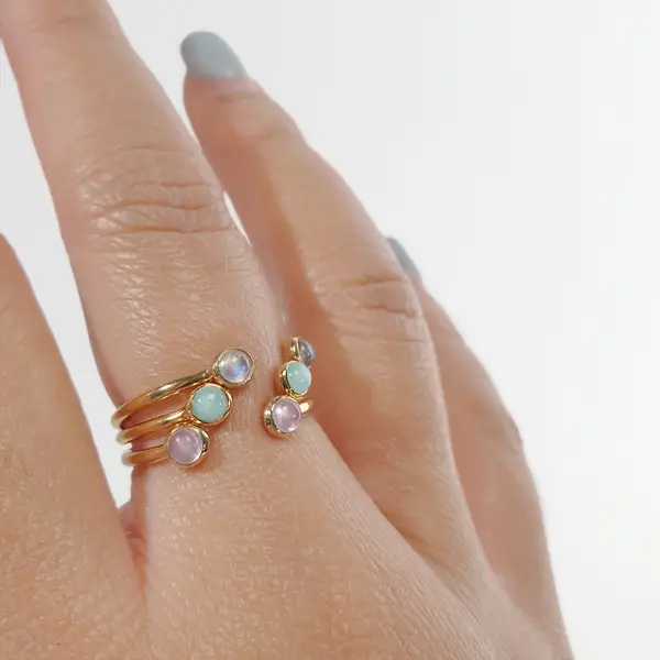 Leaf Jewelry Silber Open Ring, Rosenquarz, Gelbgold Großer Ausverkauf