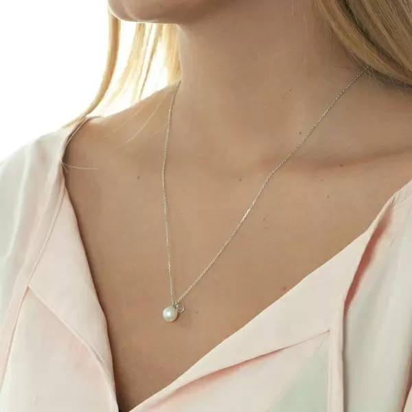 Leaf Jewelry Halskette Two Drop, 925 Sterlingsilber, Perle/Bergkristall Riesige Rabatte
