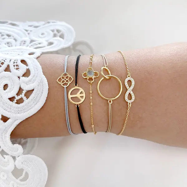 Leaf Jewelry Glücksarmband PEACE, 18 K Rosegold vegoldet, Grau Clearance-Verkauf