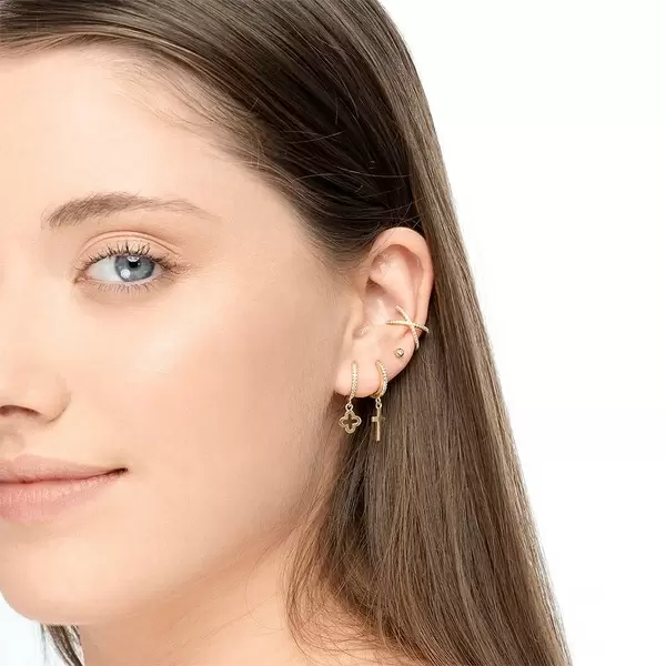 Leaf Jewelry Single Creole CROSS/Zirkonia, 18 K Gelbgold vergoldet Rabatte dieses Monats