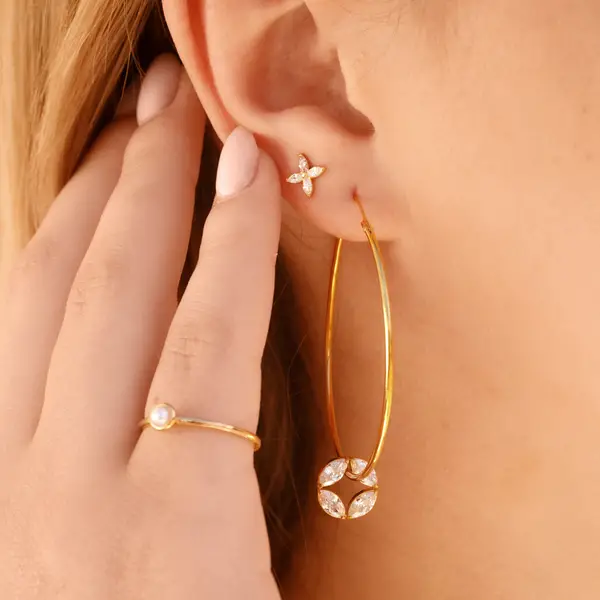 Leaf Jewelry Creolen Zirkonia Flower, 925er Silber Verkauf