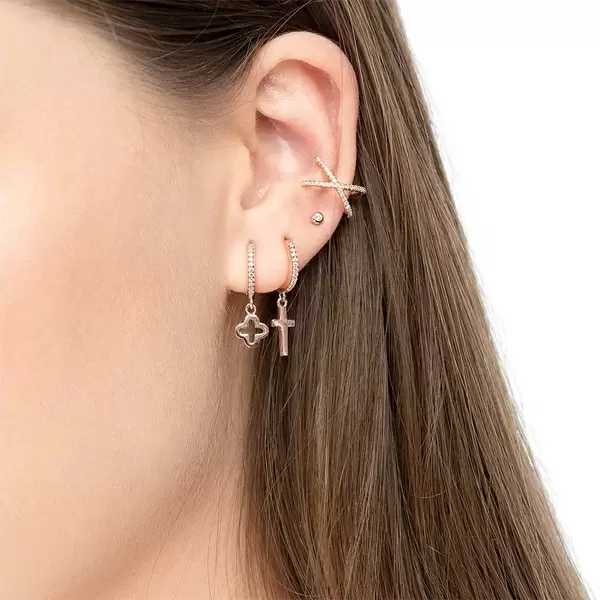 Leaf Jewelry Single Creole CROSS/Zirkonia, 18 K Rosegold vergoldet Valentinstagsangebot