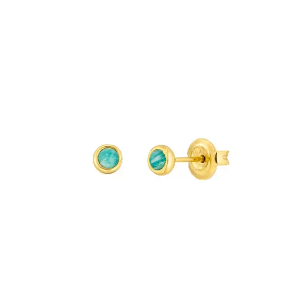 Leaf Jewelry Ohrstecker Pure Amazonit, 3mm, 18 K Gelbgold vergoldet Nur noch ein Tag übrig