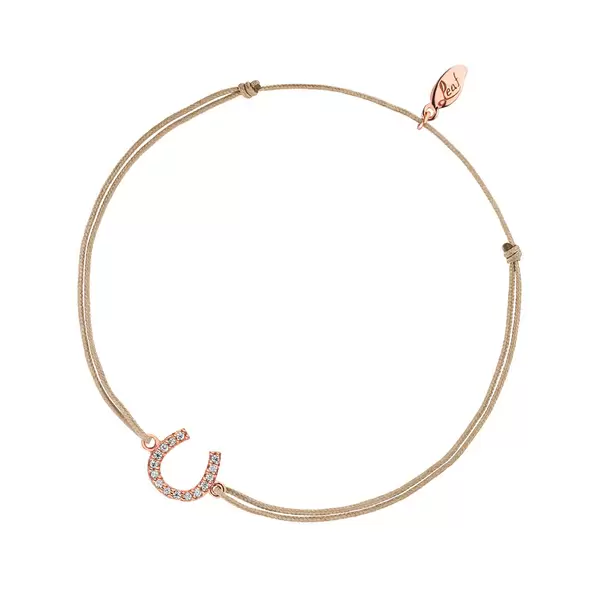 Leaf Jewelry Glücksbändchen Hufeisen, 18 K Rosegold vergoldet, Beige Fabrikladen