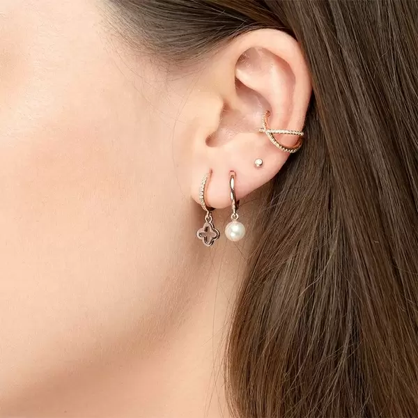 Leaf Jewelry Single Creole CLOVER/Zirkonia, 18 K Rosegold vergoldet Begrenzt auf 3 Tage