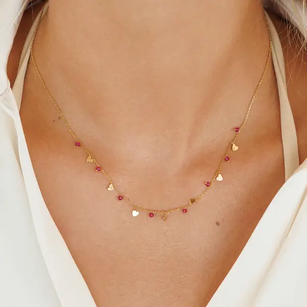 Leaf Jewelry Halskette Hearts Rubin, 18 K Gelbgold vergoldet Rabatte dieses Monats
