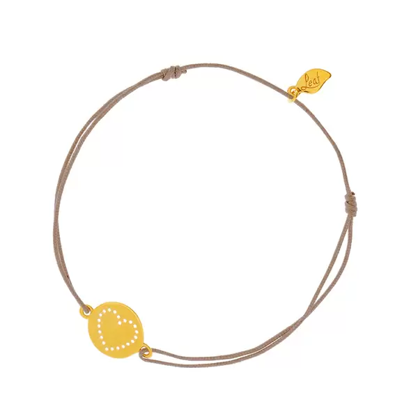 Leaf Jewelry Glücksbändchen Disc HEART, Gelbgold vergoldet, beige Heißer Verkauf