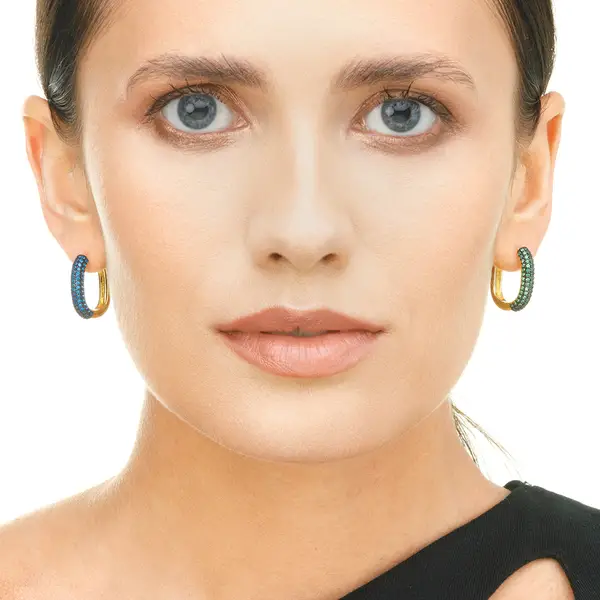 Leaf Jewelry Silber Creole, PAVE Blau, Gelbgold Tägliche Deals