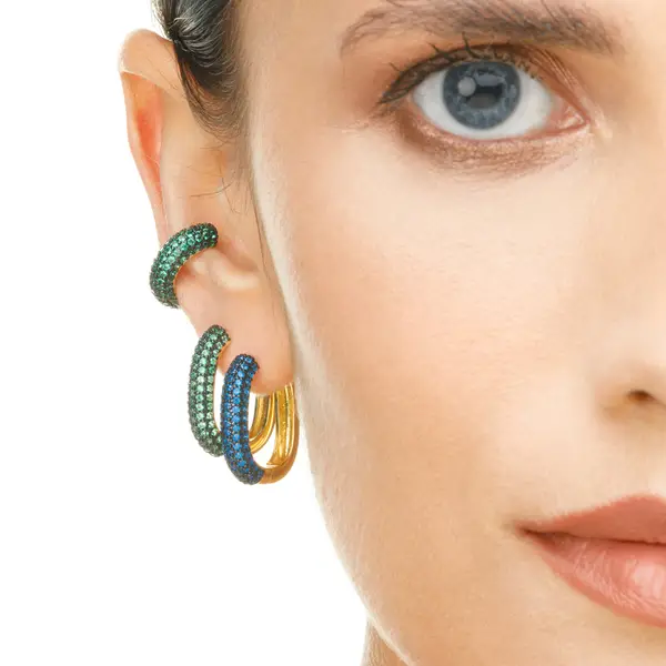 Leaf Jewelry Silber Creole, PAVE Blau, Gelbgold Tägliche Deals