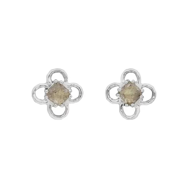 Leaf Jewelry Ohrstecker Clover Gem, Labradorit, 925 Sterlingsilber Kostenlose Rückgabe