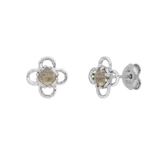 Leaf Jewelry Ohrstecker Clover Gem, Labradorit, 925 Sterlingsilber Kostenlose Rückgabe