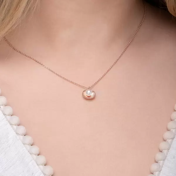 Leaf Jewelry Halskette Muschel mit Perle, 18 K Rosegold vergoldet Letzter Tag