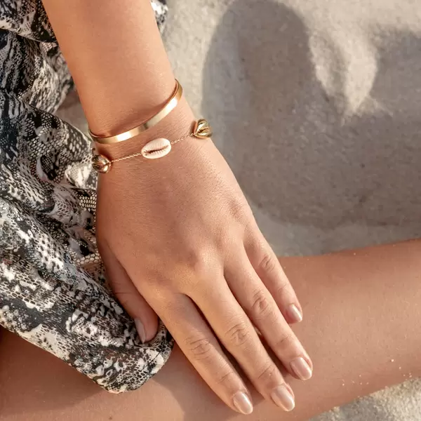 Leaf Jewelry Armkette 5 Cowrie Shells, 18 K Rosegold vergoldet Discount Store für neue Produkte