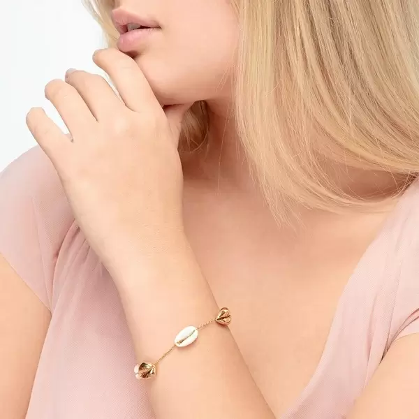 Leaf Jewelry Armkette 5 Cowrie Shells, 18 K Rosegold vergoldet Discount Store für neue Produkte