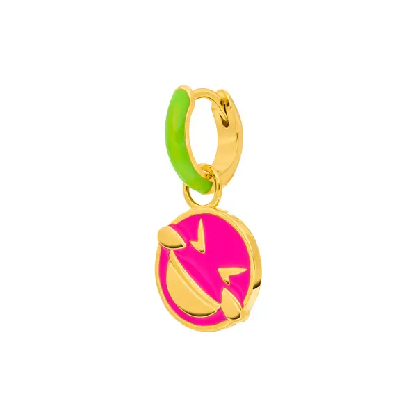 Leaf Jewelry Single Creole "LOL" EMOJI, 18 K Gelbgold vergoldet Outlet
