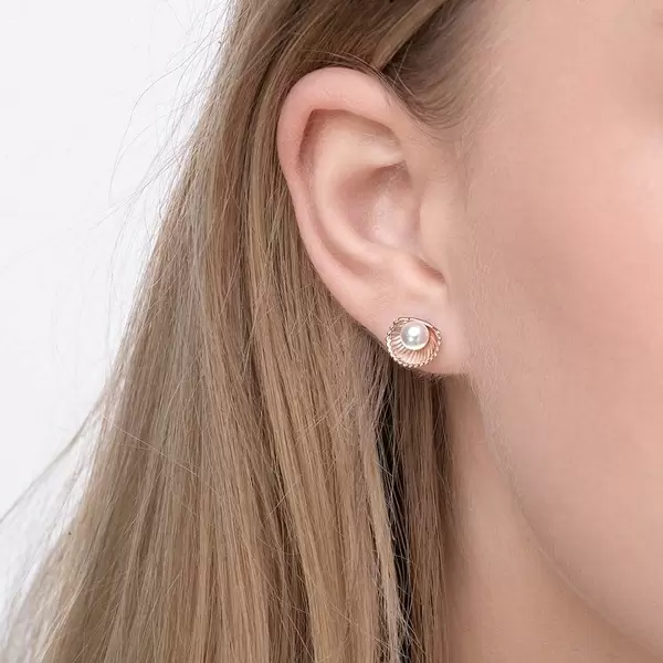 Leaf Jewelry Ohrstecker Muschel mit Perle, 18 K Rosegold vergoldet Fabrikverkauf