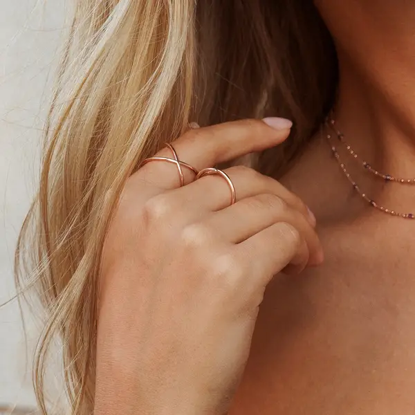 Leaf Jewelry Ring X Cross, 18 K Rosegold vergoldet, Größe 54 Jubiläumsangebot