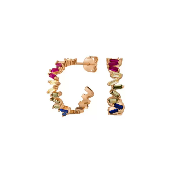 Leaf Jewelry Creole ICE CUBE, Multi Colour Zirkonia, 18 K Rosegold vergoldet