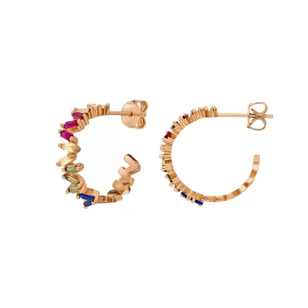 Leaf Jewelry Creole ICE CUBE, Multi Colour Zirkonia, 18 K Rosegold vergoldet Hotsell