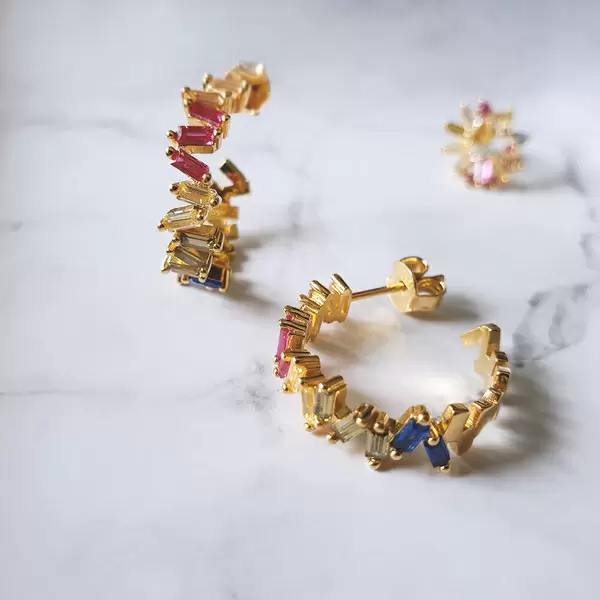 Leaf Jewelry Creole ICE CUBE, Multi Colour Zirkonia, 18 K Rosegold vergoldet Hotsell