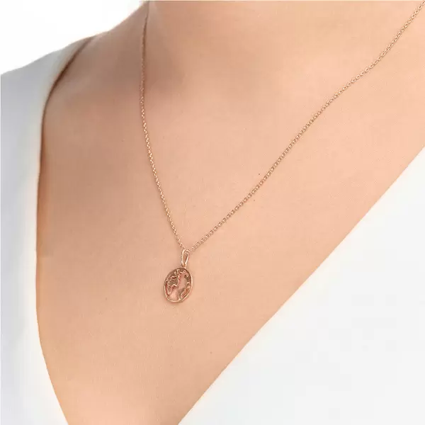 Leaf Jewelry Halskette Weltkugel, 18 K Rosegold vergoldet im Angebot