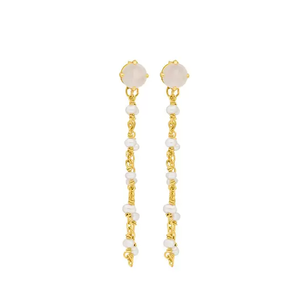 Leaf Jewelry Ohrhänger Flying Gem, Perle/Rosenquarz, 18 K Gelbgold vergoldet Großer Ausverkauf