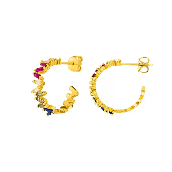 Leaf Jewelry Creole ICE CUBE, Multi Colour Zirkonia, 18 K Gelbgold vergoldet Valentinstagsangebot