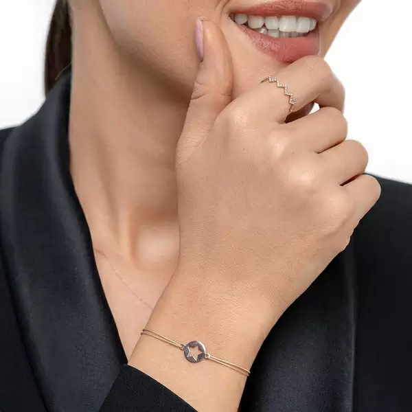 Leaf Jewelry Glücksbändchen Star, 14 K Roségold, Beige Große Rabatte