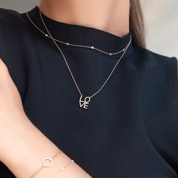 Leaf Jewelry Halskette Love mit Diamanten, 18 K Weissgold Letzte 3 Tage