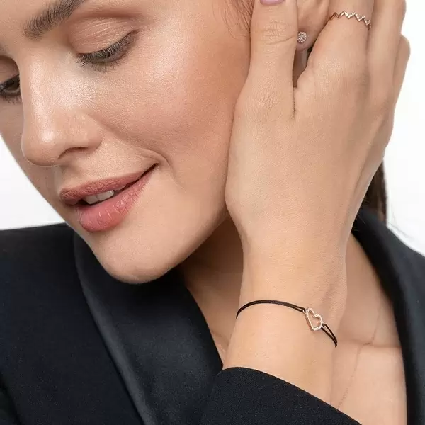 Leaf Jewelry Glückarmband Herz mit Diamanten, 18 K Rosegold, Beige Discount Store für neue Produkte