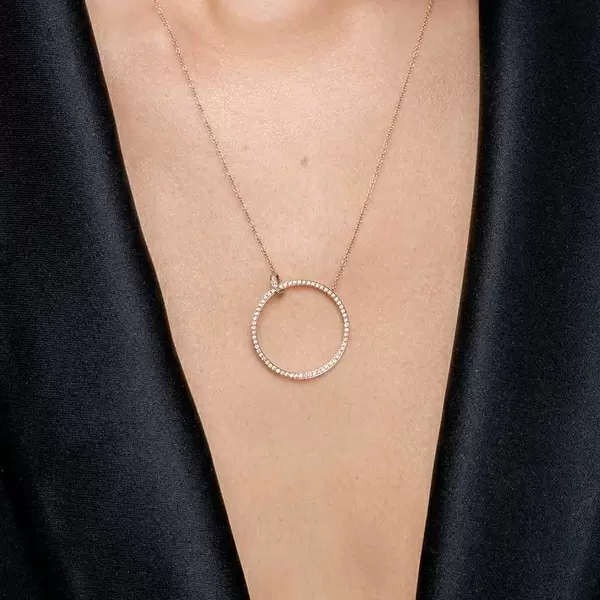 Leaf Jewelry Halskette Circle Groß mit Diamanten, 18 K Rosegold Riesige Rabatte