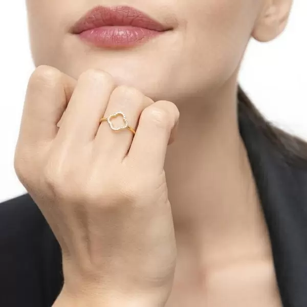 Leaf Jewelry Ring Kleeblatt mit Diamanten, 18 K Gelbgold 50% Rabatt mit kostenlosem Versand