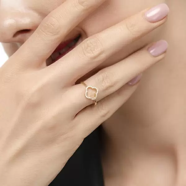 Leaf Jewelry Ring Kleeblatt mit Diamanten, 18 K Gelbgold 50% Rabatt mit kostenlosem Versand