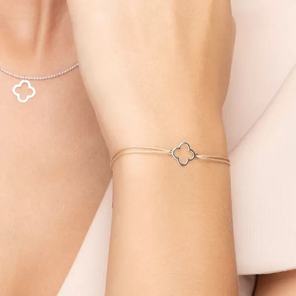 Leaf Jewelry Glücksbändchen GENTLE CLOVER, 14 K Weißgold, Beige Clearance-Verkauf