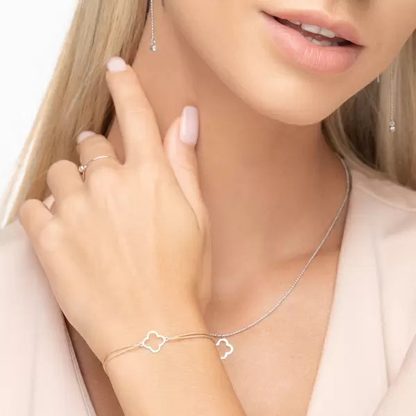 Leaf Jewelry Glücksbändchen GENTLE CLOVER, 14 K Weißgold, Beige Clearance-Verkauf