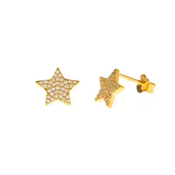 Leaf Jewelry Ohrstecker Stern mit Zirkonia, 18 K Gelbgold vergoldet Großer Ausverkauf