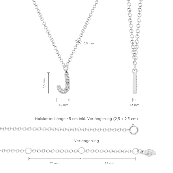 Leaf Jewelry Halskette Letter "J", 14 K Weißgold mit Diamanten Valentinstagsangebot