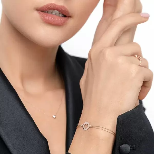 Leaf Jewelry Glücksbändchen Heart, 14 K Rosegold, Beige Zeitlich begrenztes Angebot