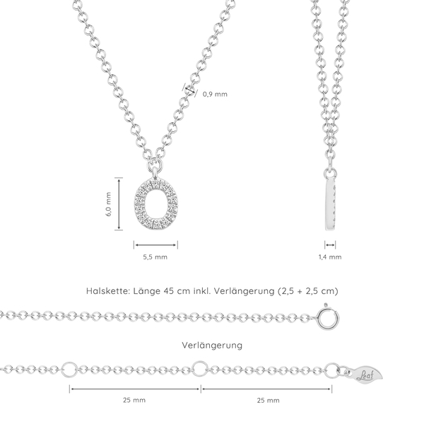 Leaf Jewelry Halskette Letter "O", 14 K Weißgold mit Diamanten Exklusive Angebote