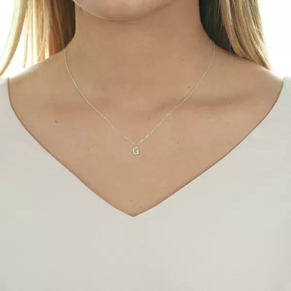 Leaf Jewelry Halskette Letter "G", 14 K Weißgold mit Diamanten Saisonale Angebote