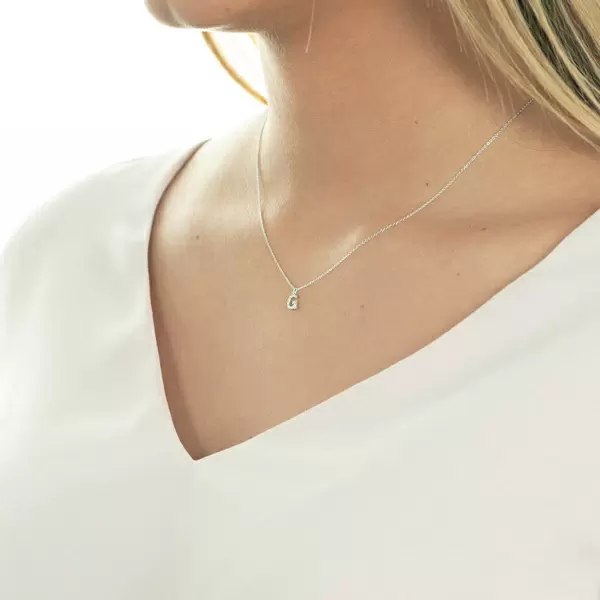 Leaf Jewelry Halskette Letter "G", 14 K Weißgold mit Diamanten Saisonale Angebote