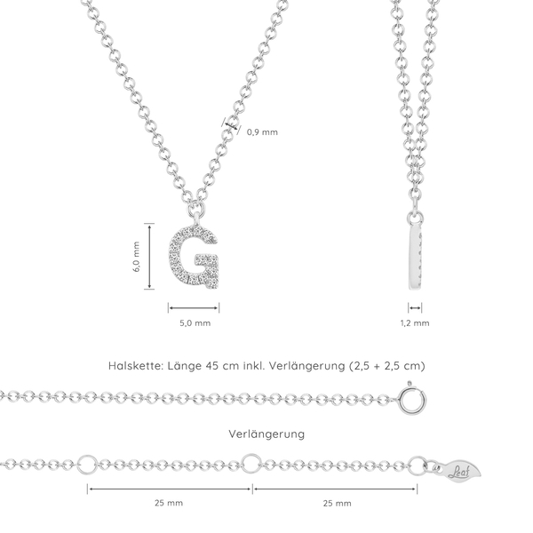 Leaf Jewelry Halskette Letter "G", 14 K Weißgold mit Diamanten Saisonale Angebote