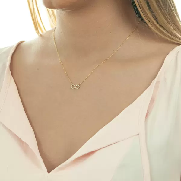 Leaf Jewelry Halskette Infinity mit Diamanten, 18 K Gelbgold Räumungsverkauf