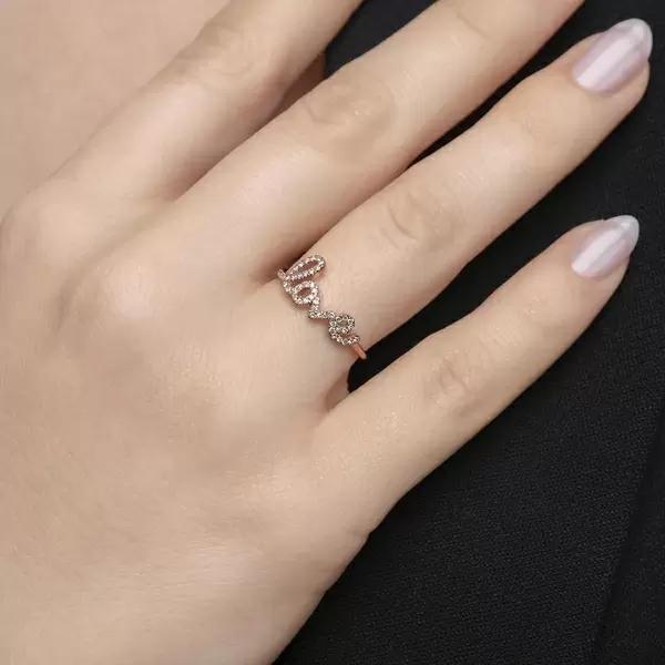 Leaf Jewelry Ring Love 18K Roségold mit Diamanten Tiefpreis