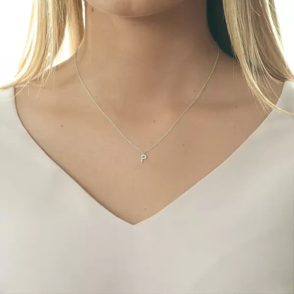 Leaf Jewelry Halskette Letter "P", 14 K Weißgold mit Diamanten Letzte 3 Tage